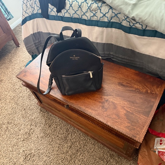 Kate Spade Black Leather Backpack with Silver Zippers - Picture 13 of 14